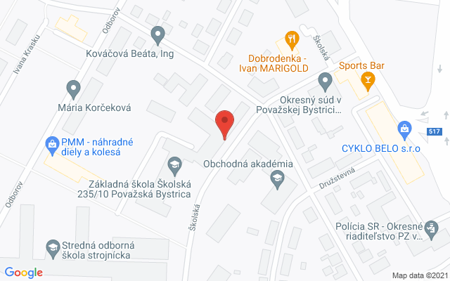 Google map: ul. Školská 234/8, Považská Bystrica